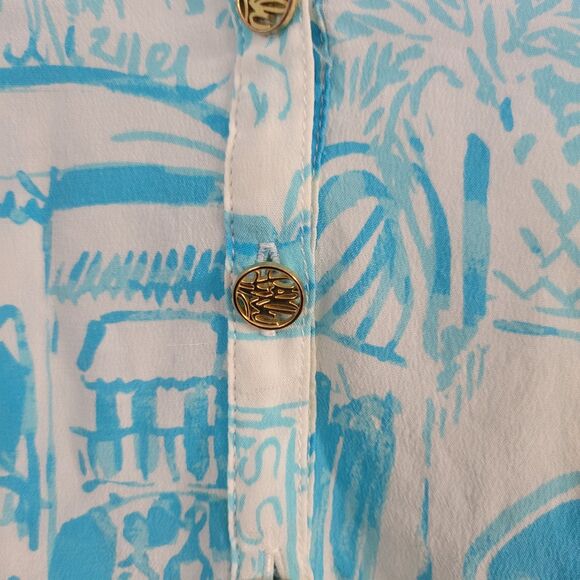 Lilly Pulitzer Aqua and White Tropical Blouse - Picture 6 of 10